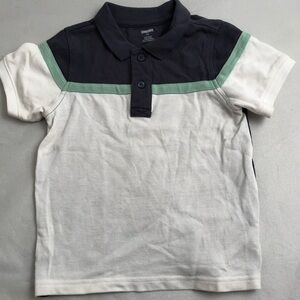 Gymboree white aqua navy color block short sleeve polo shirt 3T
